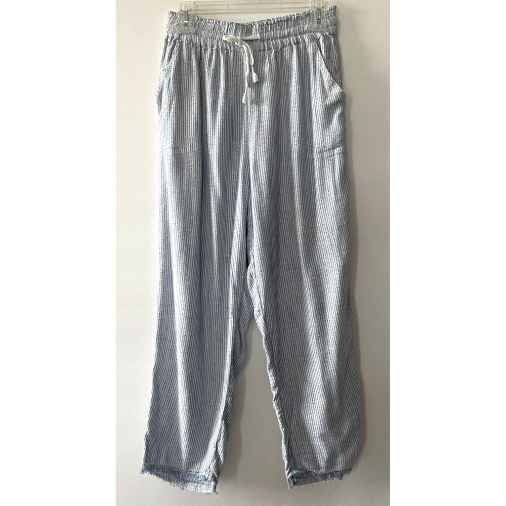 aerie Striped Drawstring Wide Leg Pants Blue White Women's Size M